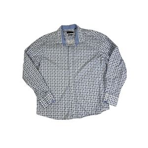 Quieti blue‎ white pattern men's button down shirt large fine cotton